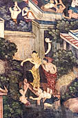 Bangkok Wat Pho, mural paintings of the vhian of the Reclining Buddha.